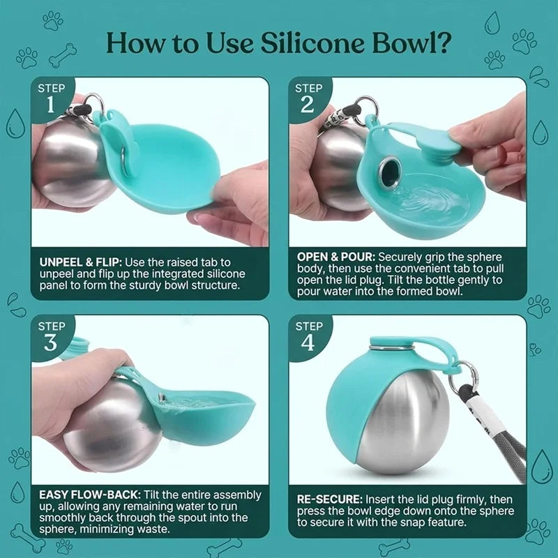 Stainless Steel Portable Dog Water Bottle with Silicone Bowl | 285ml