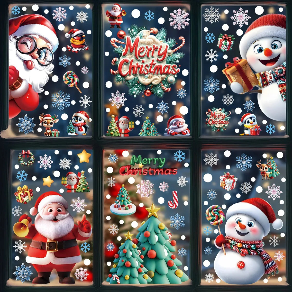 Christmas Window Stickers | 10 Festive Designs | Gingerbread Man, Santa, Snowman & More | Xmas Decor