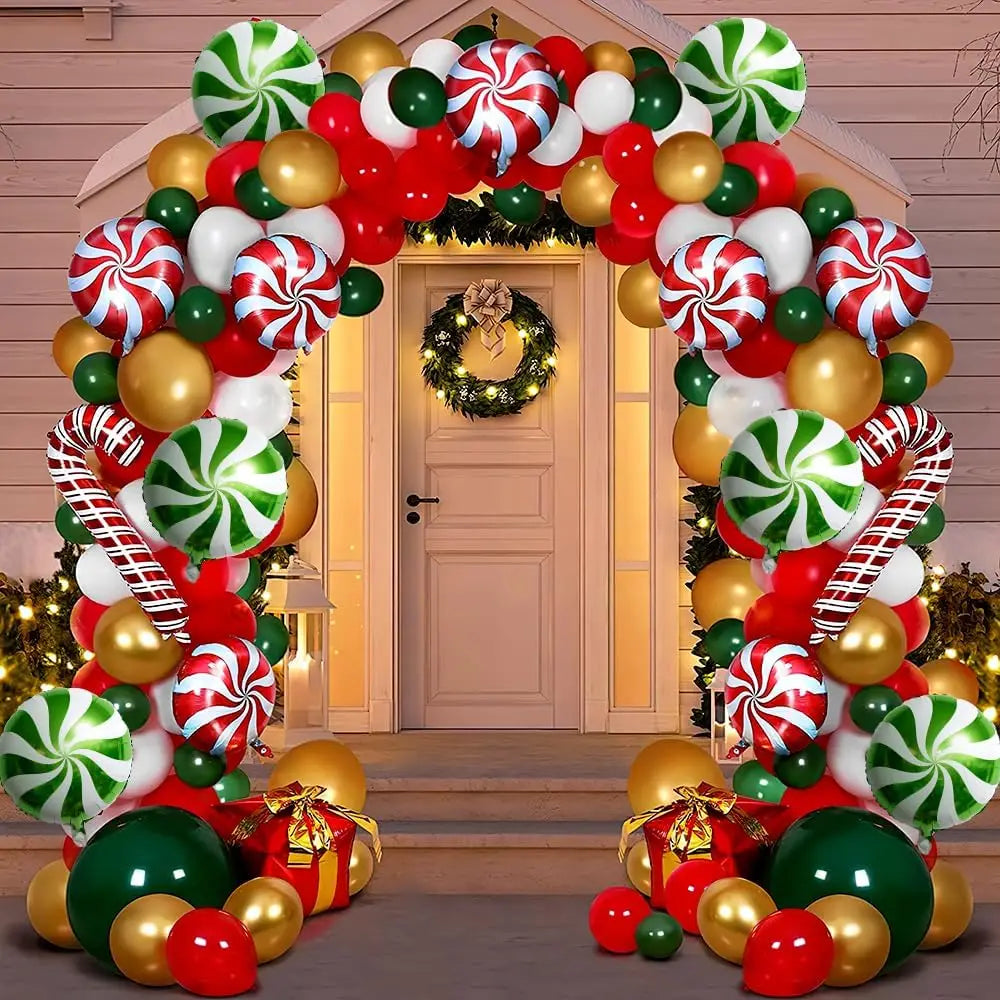Christmas Candy Cane Balloon Garland Kit | Red, Green & White Arch | Party & Wedding Decoration
