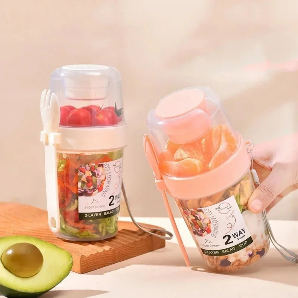 Portable Salad Cup with Lid & Fork | 800ml | Yogurt, Cereal & Snack Container | 4 Colours