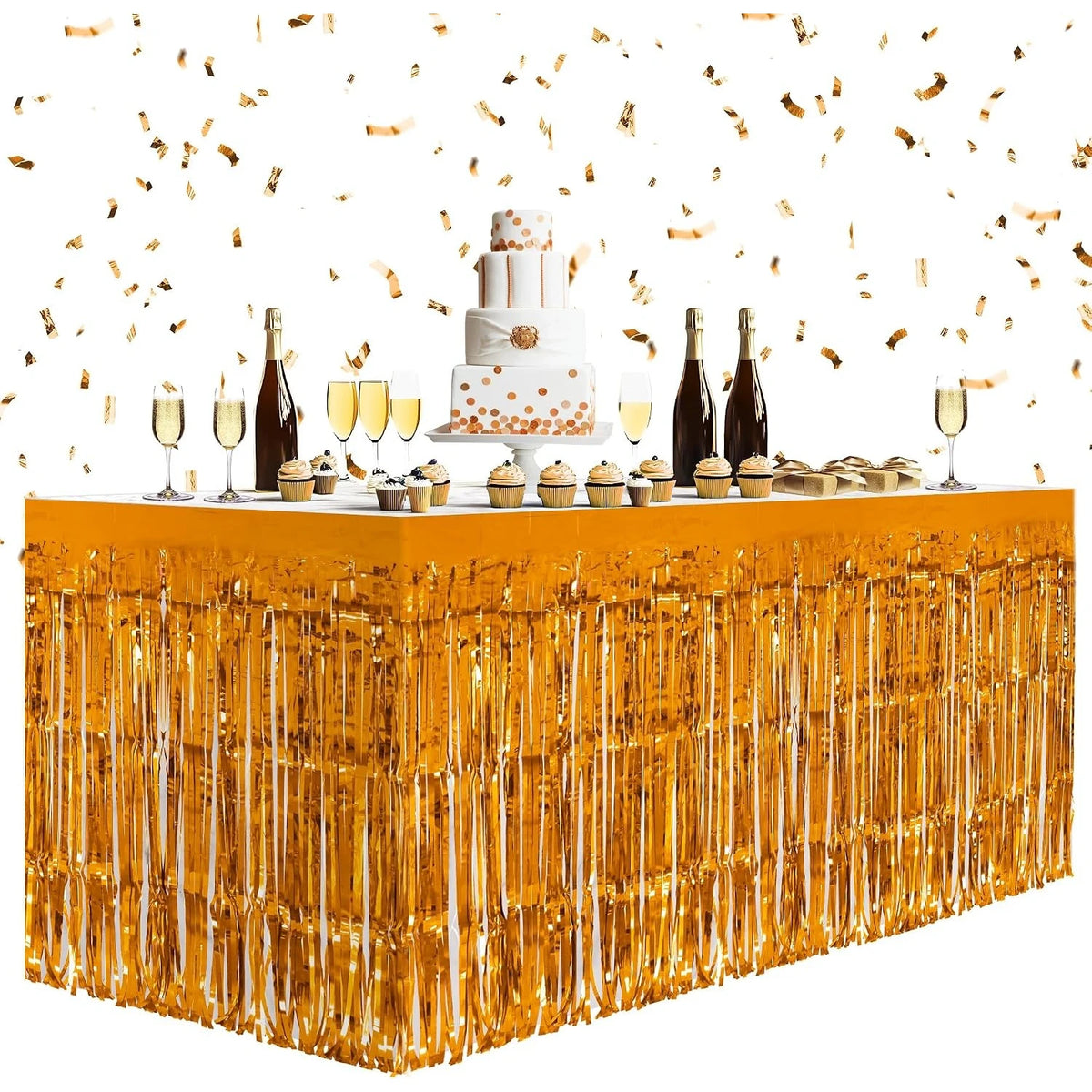Metallic Foil Tinsel Fringe Table Skirt – 2-Pack, Party Decor