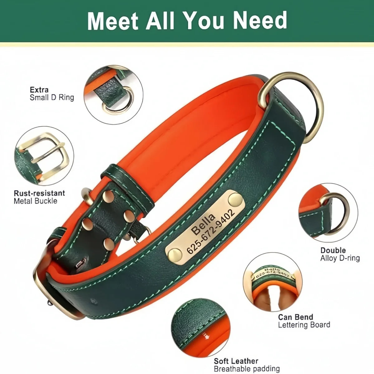 Personalised Leather Dog Collar | Free Engraving | XS–XL | 9 Colours