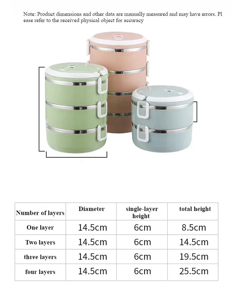 Stainless Steel Insulated Lunch Box | Stackable Bento Food Container | 1, 2, 3 or 4 Tier | Office & Travel