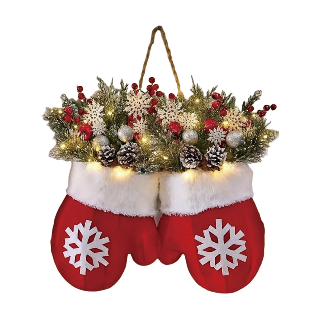 Christmas Gloves Wreath | LED Light-Up & Standard | 30cm | Indoor & Outdoor Wall Door Decoration