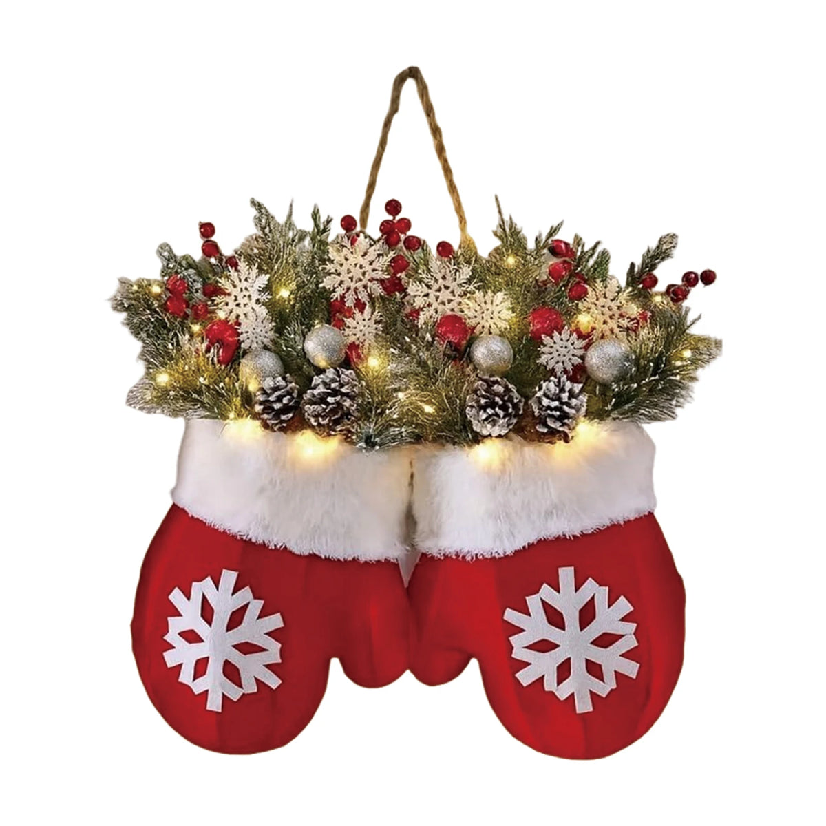 Christmas Gloves Wreath | LED Light-Up & Standard | 30cm | Indoor & Outdoor Wall Door Decoration