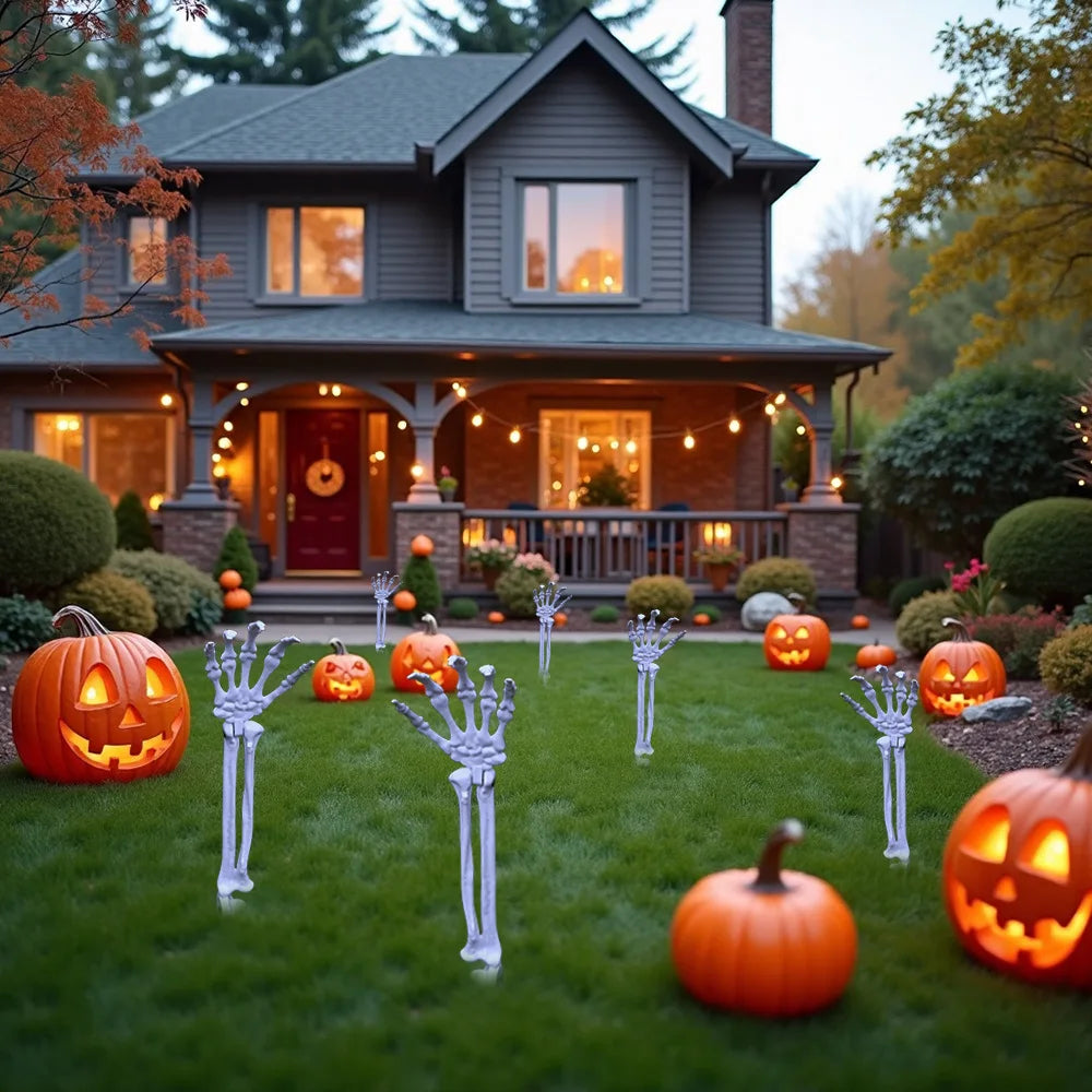 Halloween Skeleton Head & Hands Yard Decorations