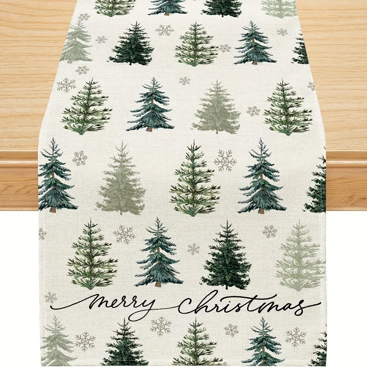 Christmas Table Runner | Red Trees & Snowflakes Design | 33x183cm | Festive Holiday Tablecloth