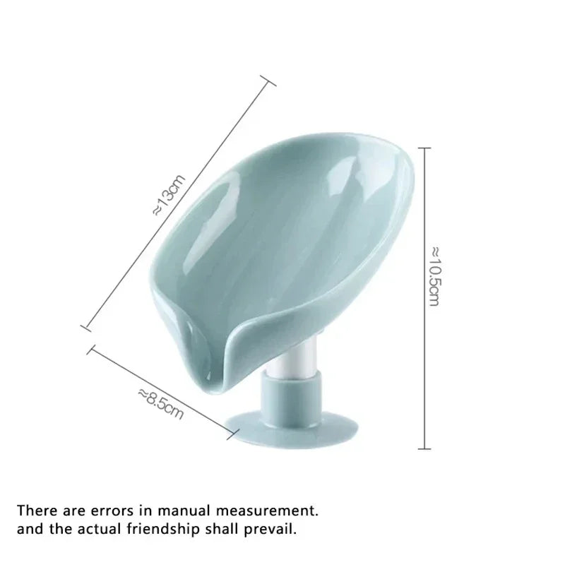 Leaf Shape Soap Dish with Suction Cup & Drainage | Anti-Slip Soap Holder for Bathroom & Kitchen | Green or Grey