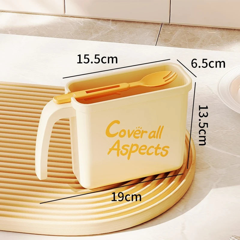 No-Wash Instant Noodle Bowl with Fork | Large Capacity | Heat-Resistant | Green & Beige