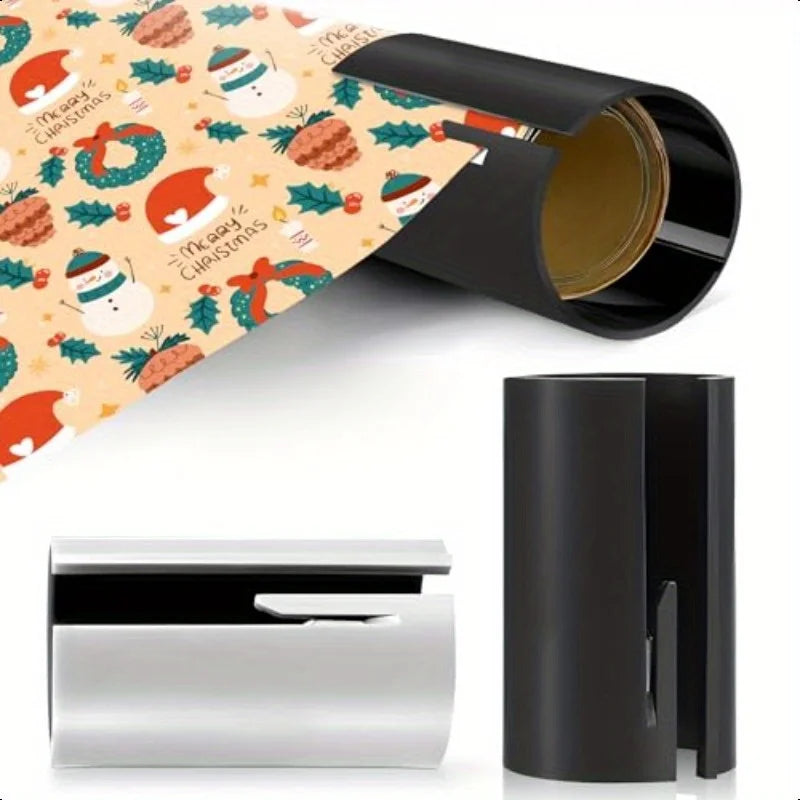 Christmas Gift Wrap Paper Cutter | Elf & Santa Hat Design | Safe Sliding Roll Cutter | White & Black