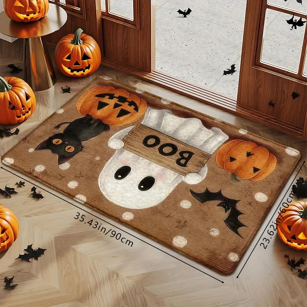 Halloween Pumpkin & Ghost Rug – Non-Slip Indoor Mat for Kitchen, Bathroom & Living Room