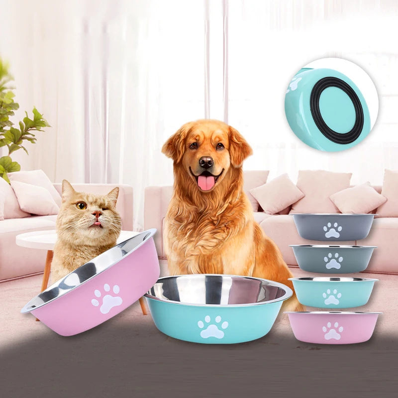 Stainless Steel Dog Bowl – Anti-Tip, Large Capacity Food & Water Bowl for Dogs | Blue, Grey & Pink