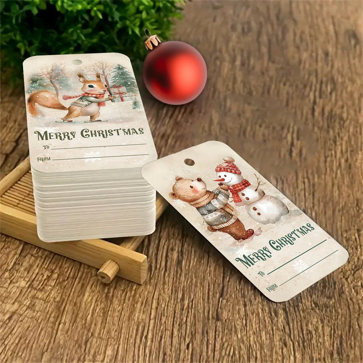 50pcs Vintage Christmas Gift Tags - Cute Animal Design