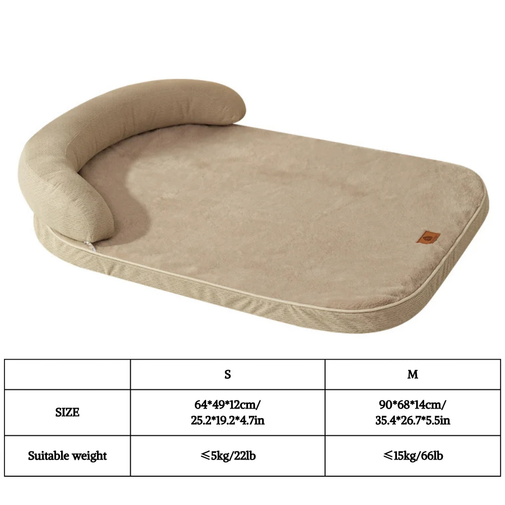 Sofa Dog Bed with Bolster Pillow – Soft Non-Slip Pet Bed for Small & Medium Dogs | Grey, Wood & Yellow