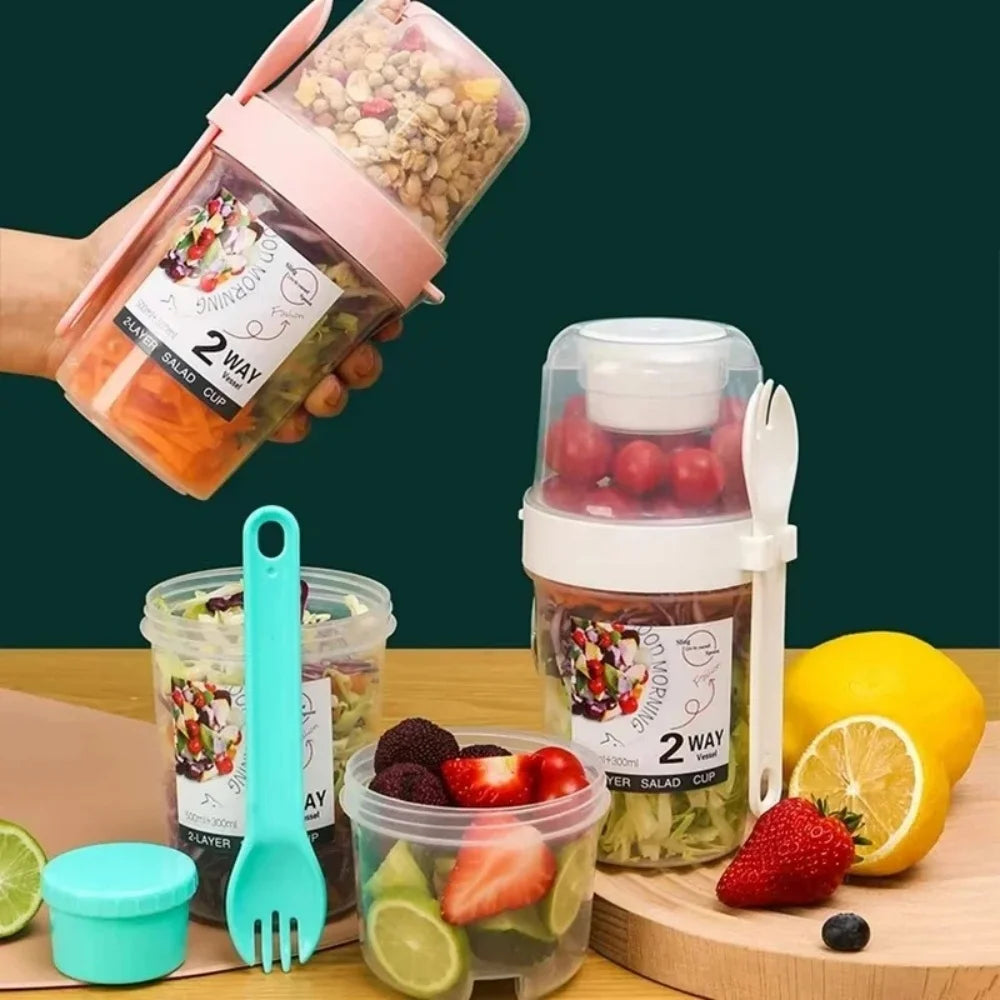 Portable Salad Cup with Lid & Fork | 800ml | Yogurt, Cereal & Snack Container | 4 Colours