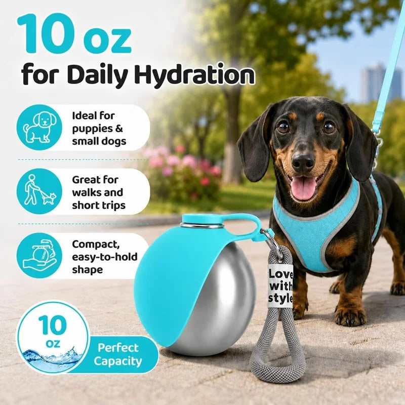Stainless Steel Portable Dog Water Bottle with Silicone Bowl | 285ml