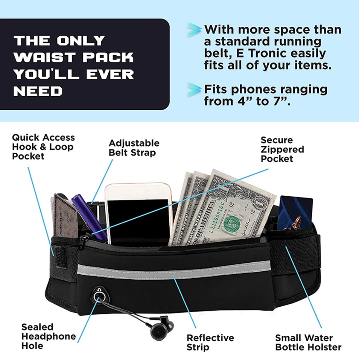 Hands Free Dog Leash with Waist Bag | Reflective Nylon Running Lead