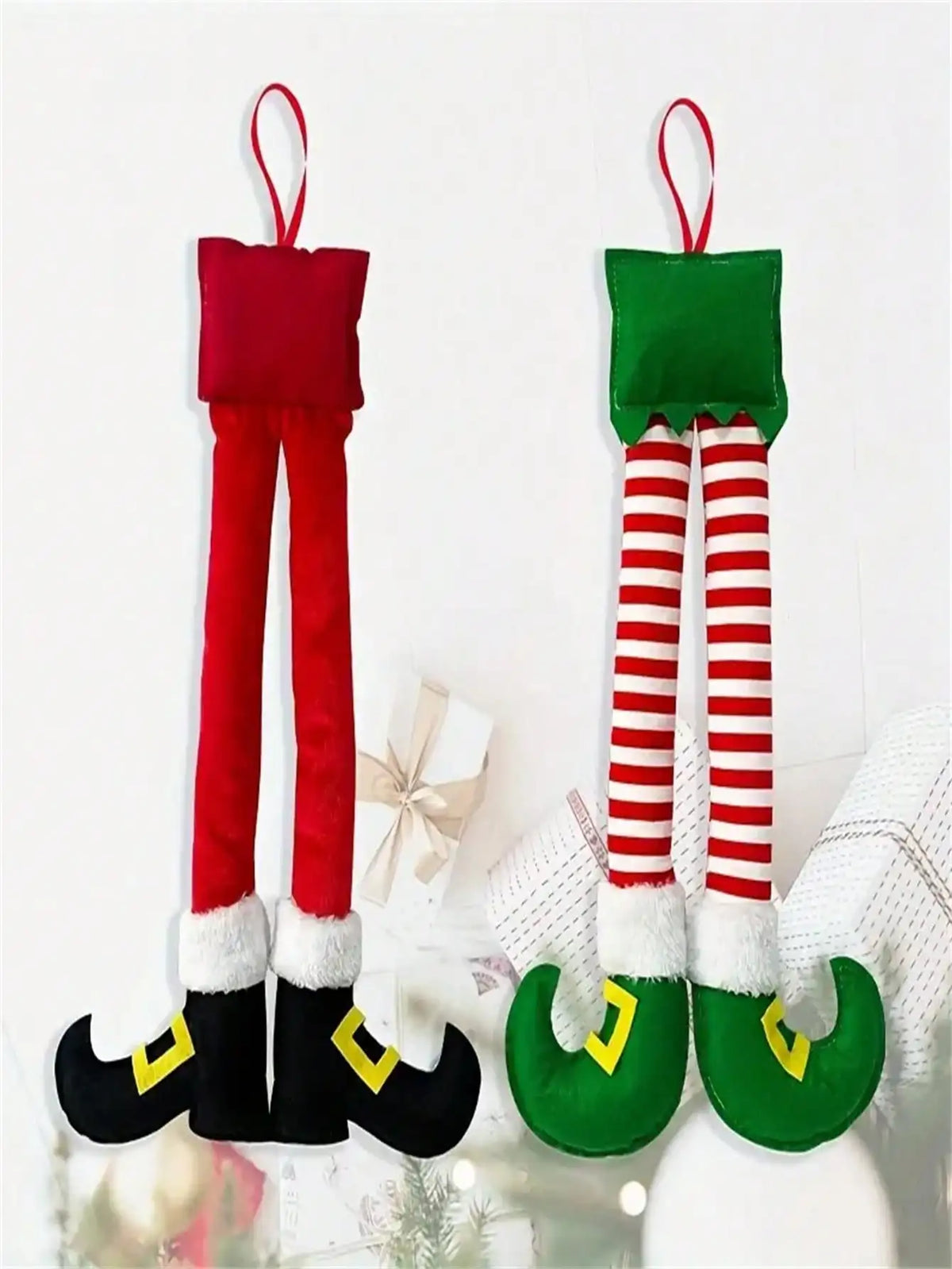 Christmas Elf Legs Decoration | Car Boot & Tree Hanging Pendant | Green & Red