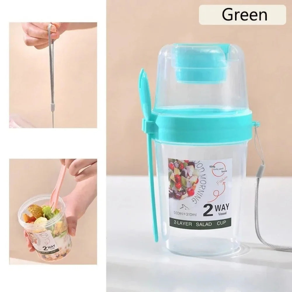 Portable Salad Cup with Lid & Fork | 800ml | Yogurt, Cereal & Snack Container | 4 Colours