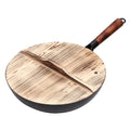 32cm Cast Iron Wok – Non-Coated, Gas & Induction Compatible | With or Without Wooden Lid