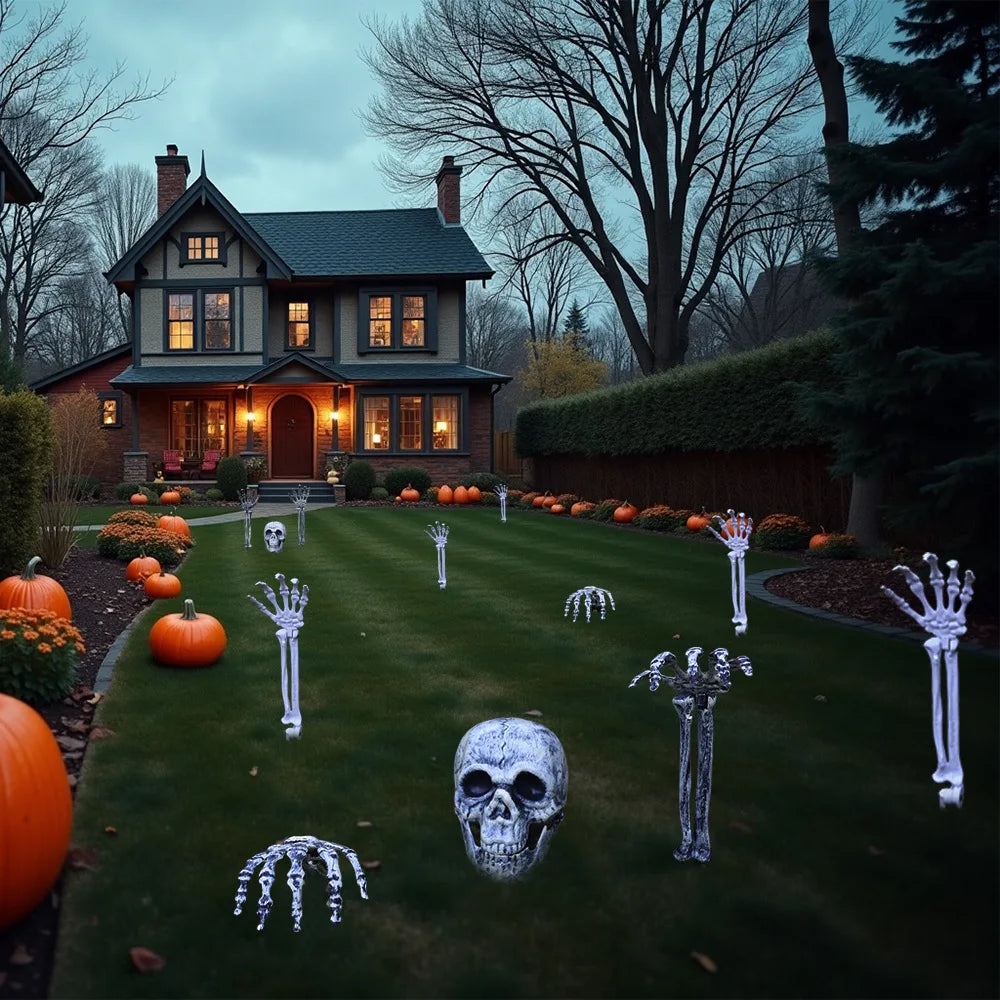 Halloween Skeleton Head & Hands Yard Decorations