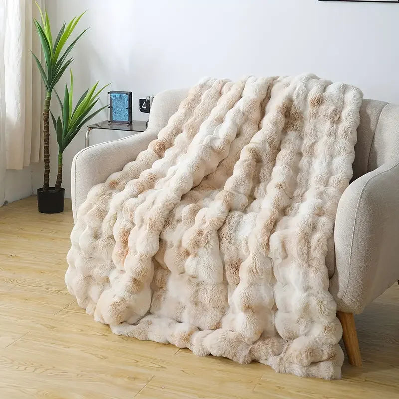 Faux Rabbit Fur Luxury Bubble Throw Blanket | Soft & Warm | 2 Sizes | 11 Colours