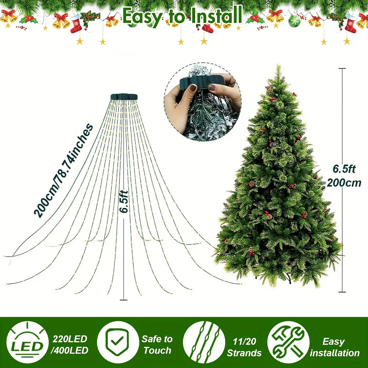Christmas Tree USB Fairy Lights | 200cm | 280 or 400 LED | Warm White & Multicolour | Indoor & Outdoor