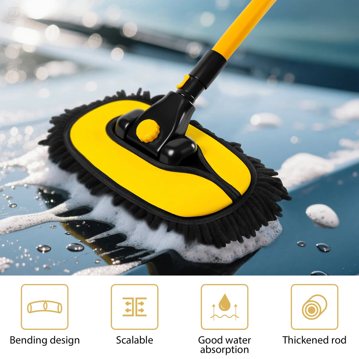 Extendable Car Wash Brush with Rotating Head & Storage Bag