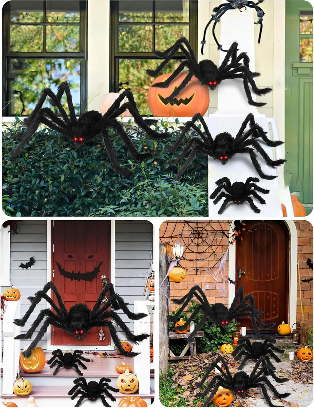 Giant Black Plush Halloween Spider – Poseable, Multi-Size