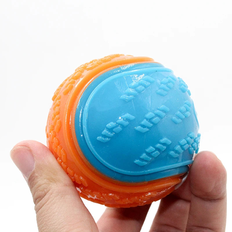 Squeaky Dog Ball Toy | TPR Bite-Resistant | Teeth Cleaning | Blue, Purple & Green