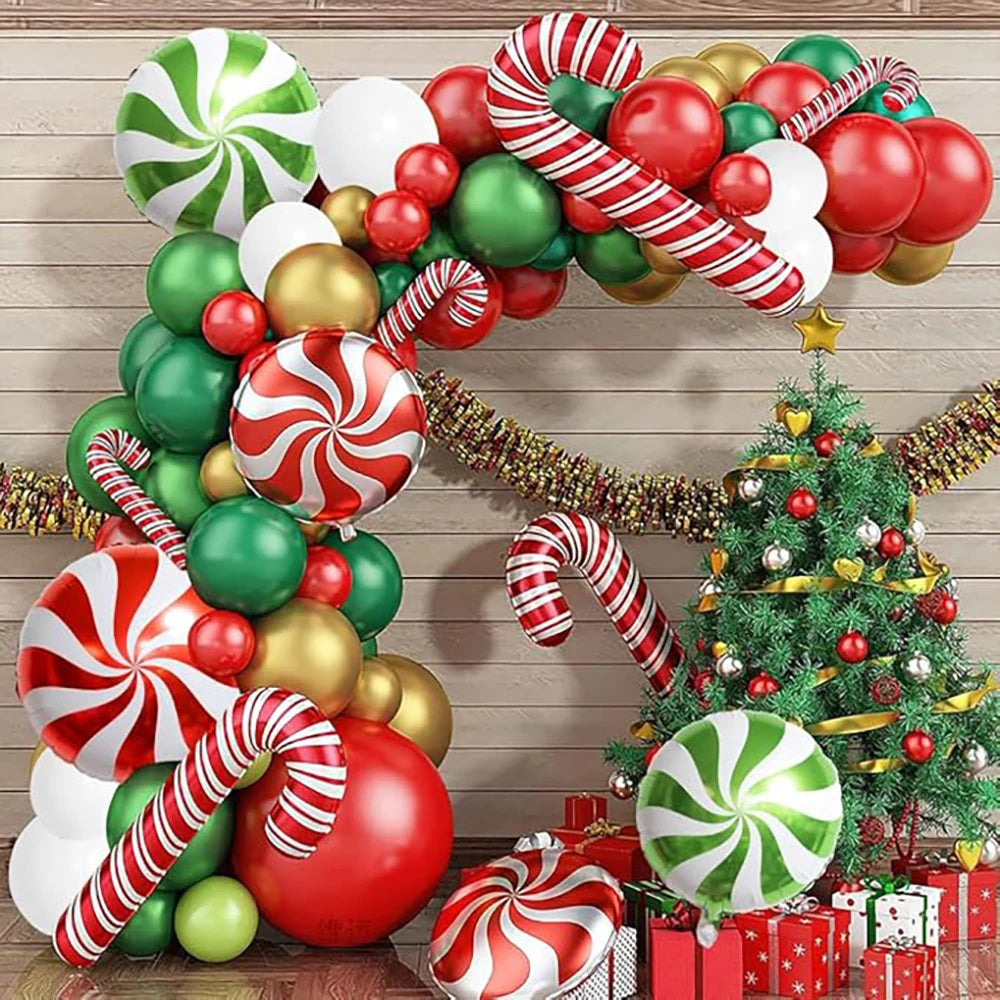 Christmas Candy Cane Balloon Garland Kit | Red, Green & White Arch | Party & Wedding Decoration