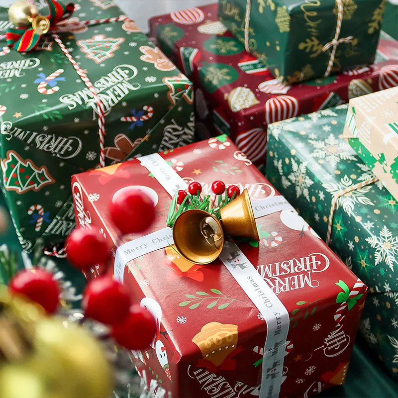 Christmas Wrapping Paper Set | 6 Sheets | 50x70cm | Red & Green Xmas Designs | Thick 150-225gsm