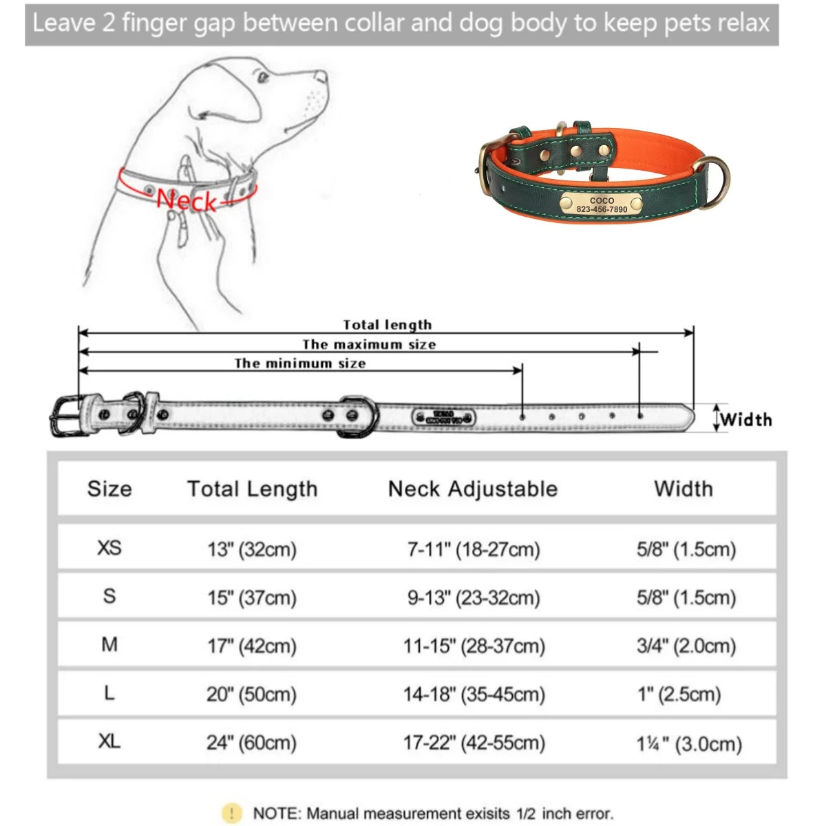Personalised Leather Dog Collar | Free Engraving | XS–XL | 9 Colours