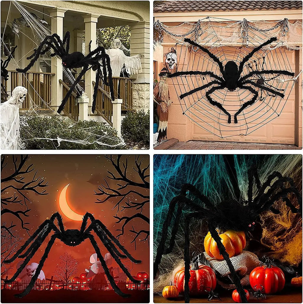 Giant Black Plush Halloween Spider – Poseable, Multi-Size