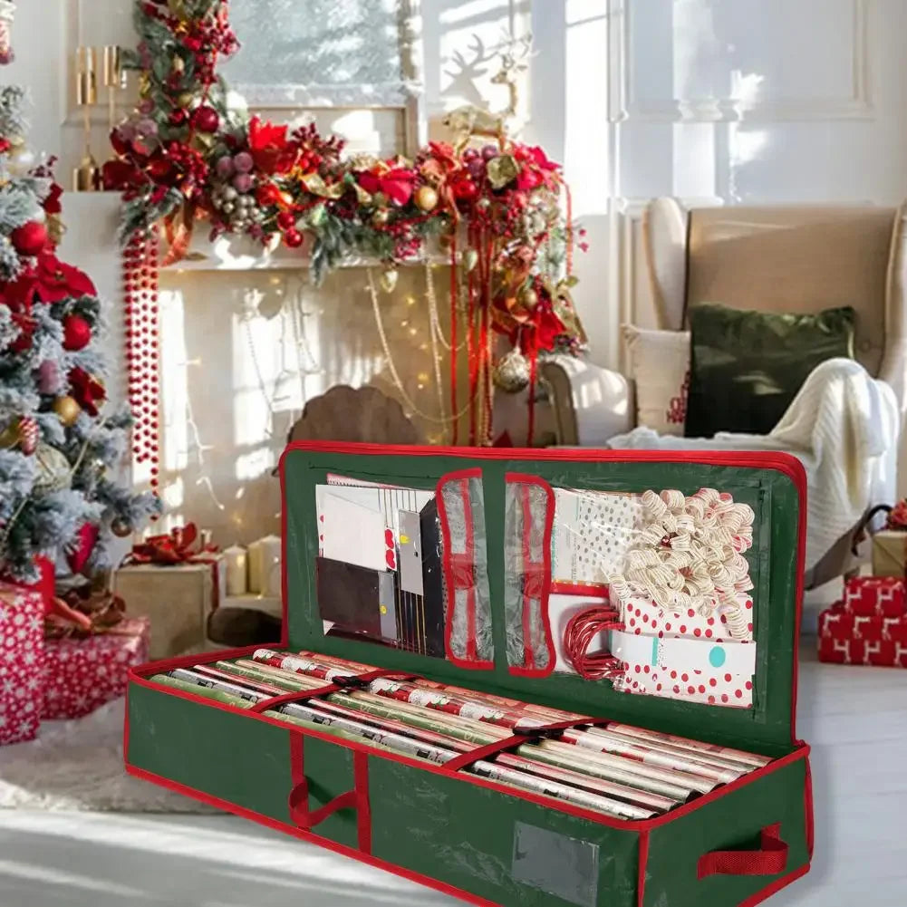 Christmas Wrapping Paper Storage Bag | 40" Durable Oxford Fabric | Fits Rolls, Ribbons & Ornaments | Red & Green