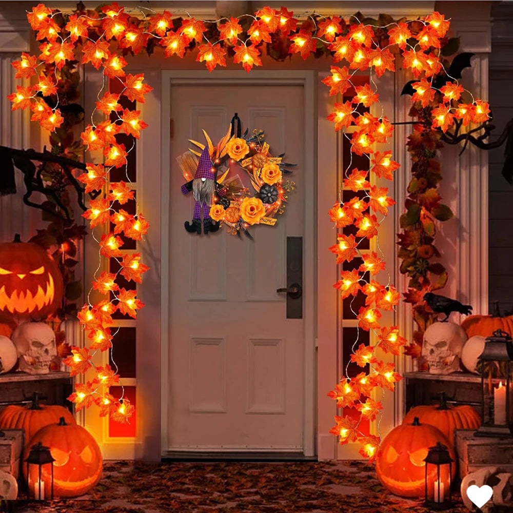 Halloween LED Maple Leaf String Lights | Artificial Leaf Garland | USB or Battery | 2M, 3M & 6M | Indoor Home Decoration