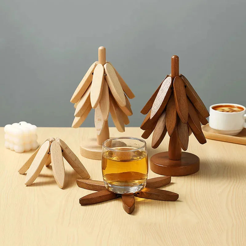 Christmas Tree Wooden Trivet - Heat-Resistant Pot Mat & Coaster