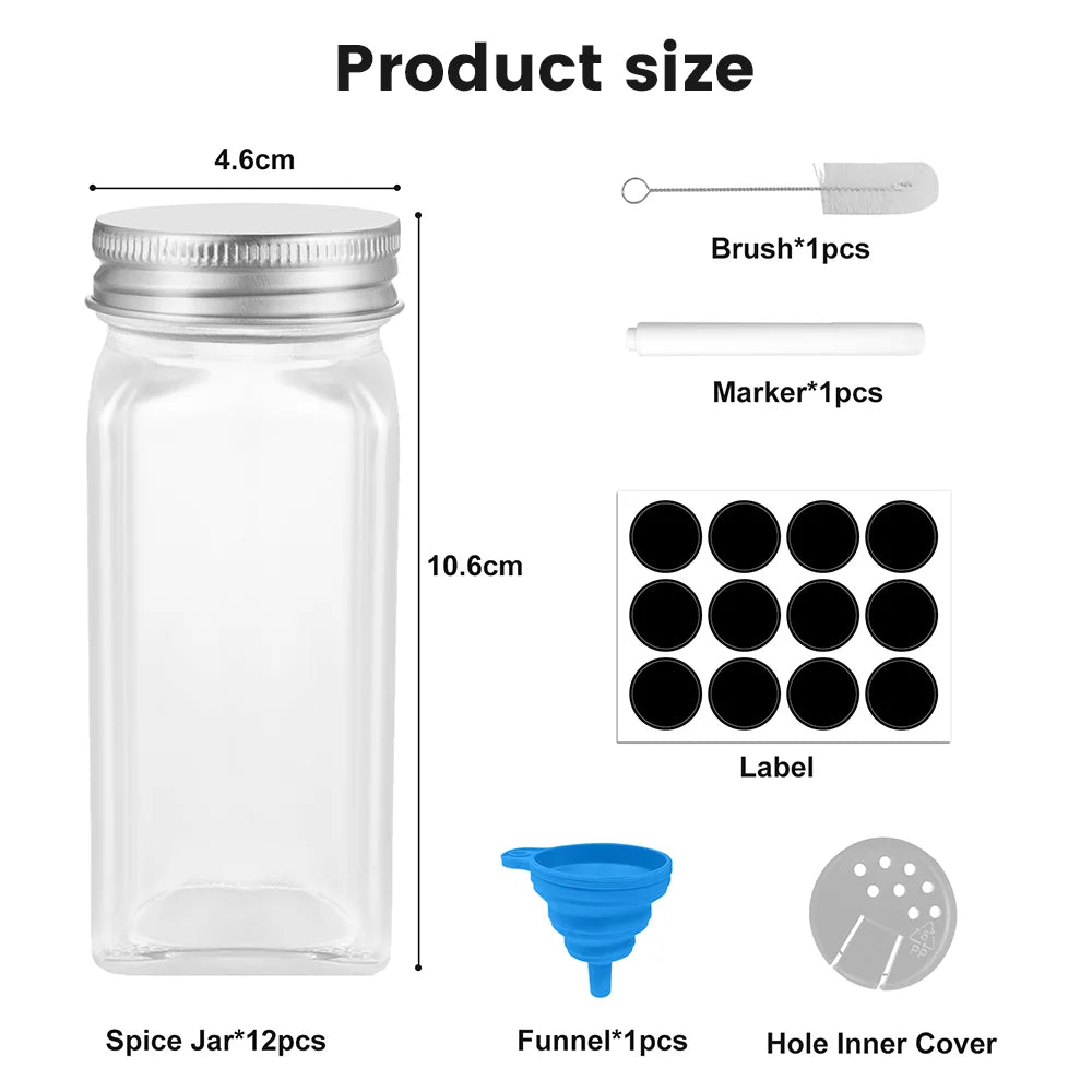 12pcs Glass Spice Jars Set