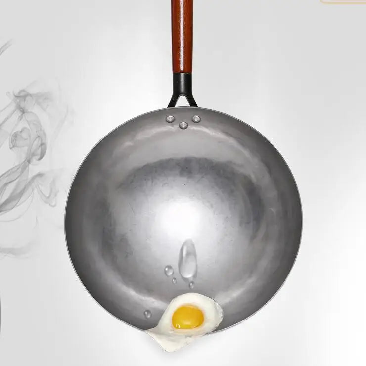 Handmade Chinese Cast Iron Wok | Non-Stick | Wooden Handle | 30–36cm