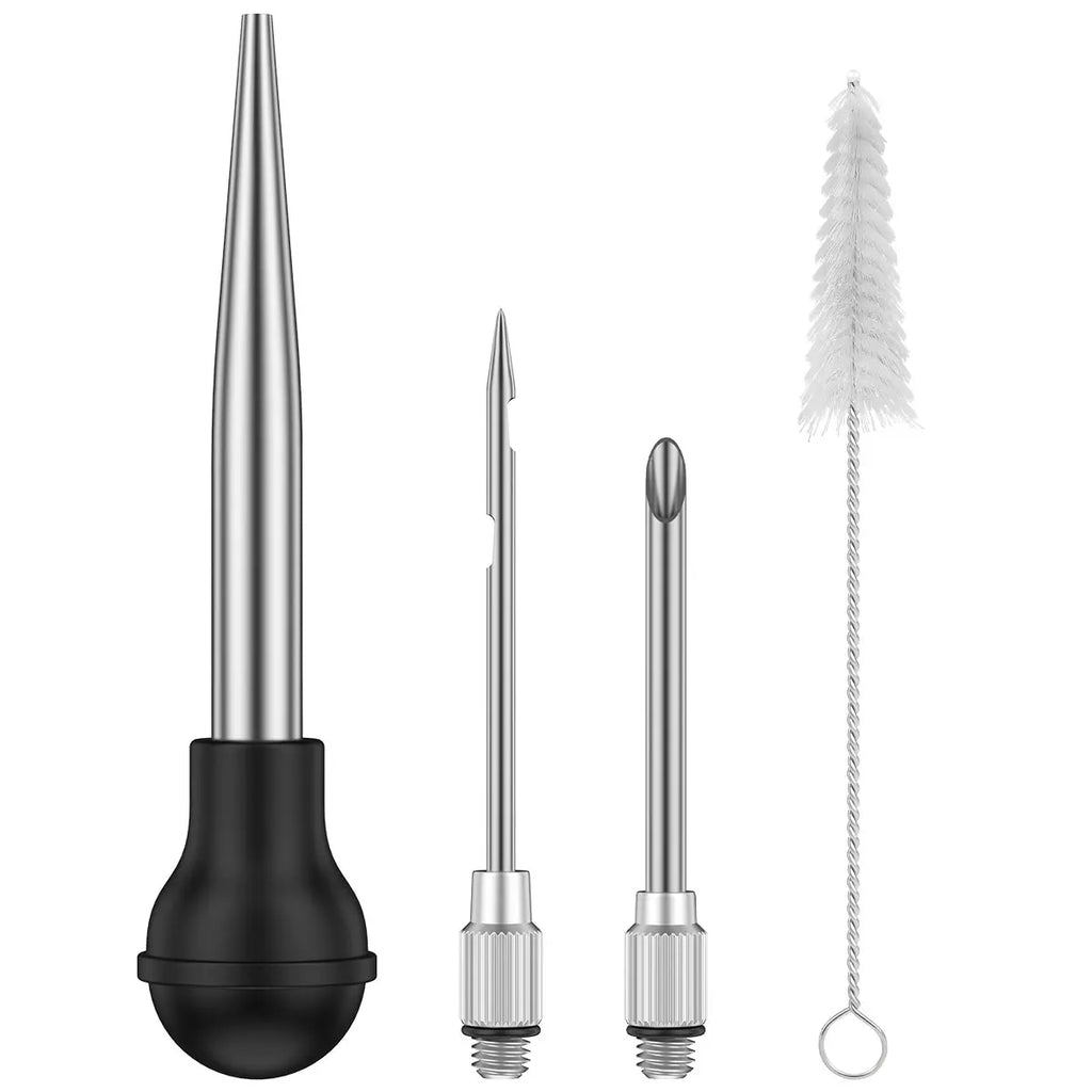 Stainless Steel Turkey Baster & Marinade Injector Set with Cleaning Brush