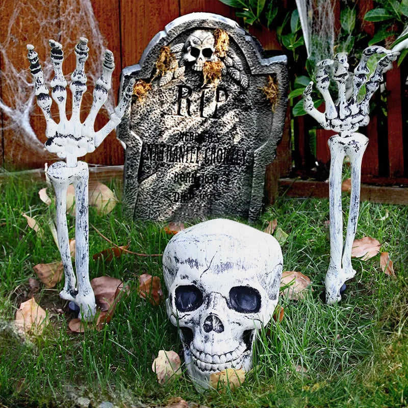 Halloween Skeleton Head & Hands Yard Decorations