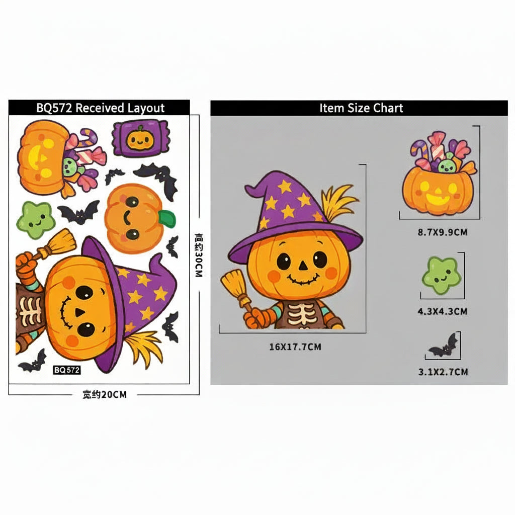 Halloween Window Cling Stickers | Pumpkin, Bat, Skull & Witch Designs | Party Decoration