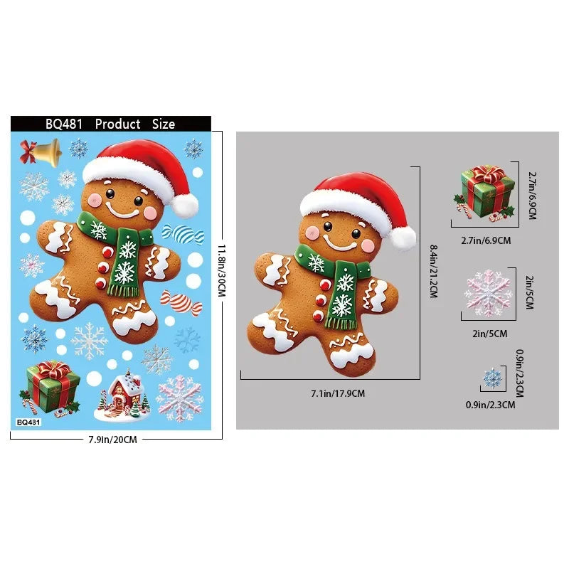 Christmas Window Stickers | 10 Festive Designs | Gingerbread Man, Santa, Snowman & More | Xmas Decor