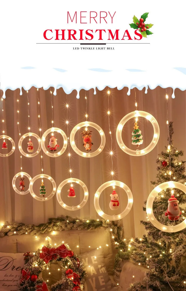 LED Christmas Curtain String Lights | USB | 8 Modes | Stars, Trees & Circles | Warm & Colourful | Bedroom & Window Decoration