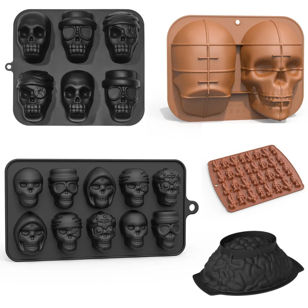3D Halloween Silicone Baking Mould | Skull, Brain, Pumpkin & Zombie | Food Grade | Cake, Chocolate & Ice | Party Decoration