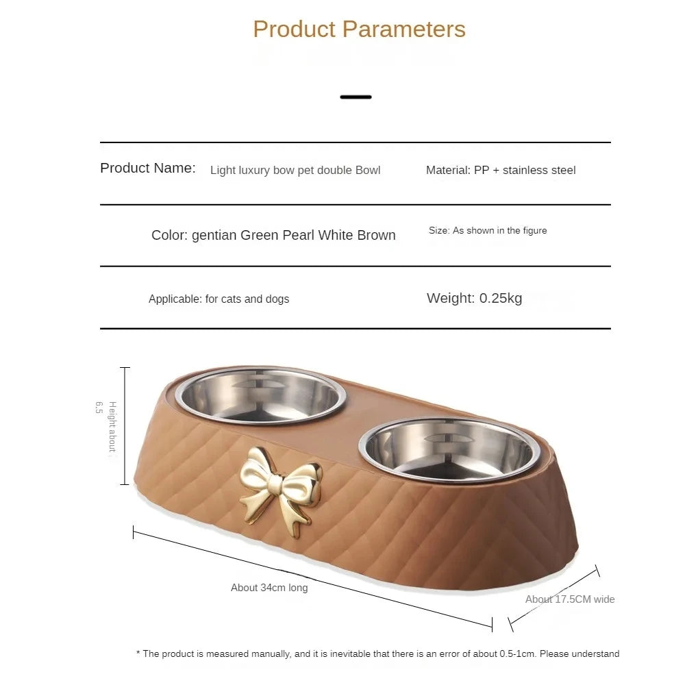 Double Pet Bowl with Bow-Tie Stand | Stainless Steel & PP Base | Cats & Dogs | 3 Colours