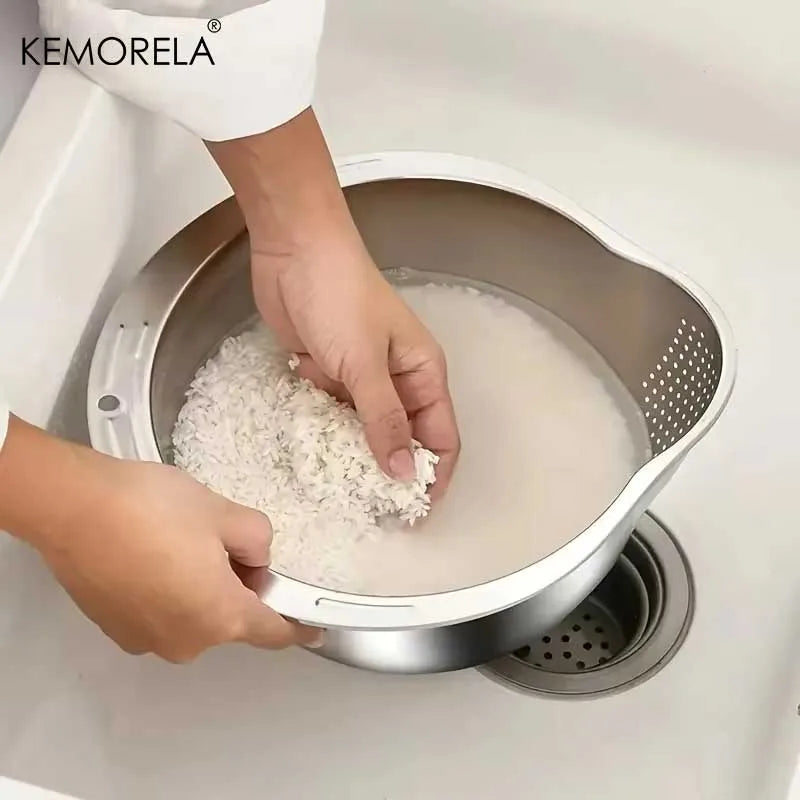 Stainless Steel Rice Washer Strainer Bowl & Colander