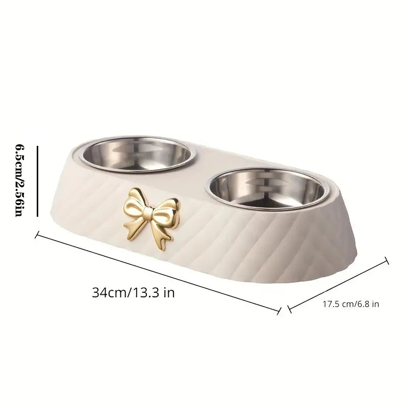 Double Pet Bowl with Bow-Tie Stand | Stainless Steel & PP Base | Cats & Dogs | 3 Colours