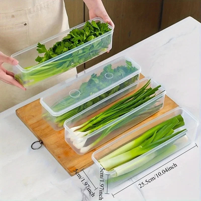 Rectangular Food Storage Containers – Set of 4 Clear Plastic Fridge Organiser Boxes