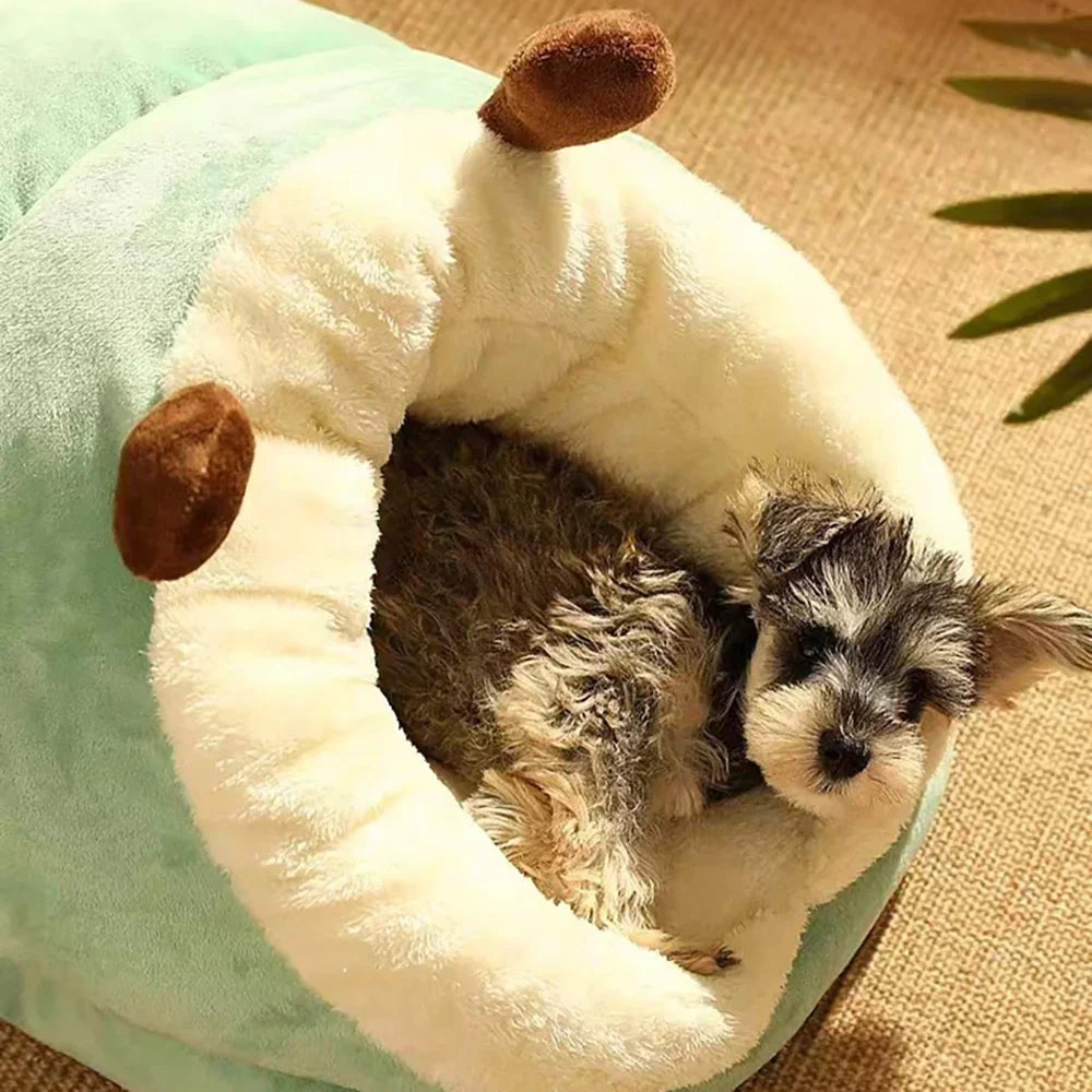 Cosy Cave Dog Bed | Removable Cover Pet Mattress | S / M / L | Green & Grey